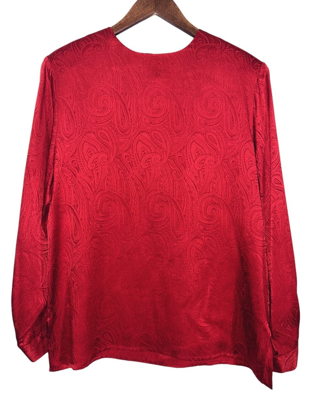 Ann May Silk 80's Vintage Long Sleeve Keyhole Closure Red Top Medium